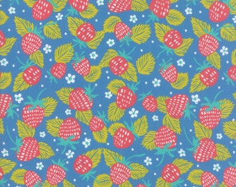 Growing Beautiful - Strawberry Floral Blue by Crystal Manning from Moda Fabrics