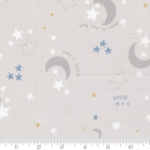 D Is For Dream - Stardust Baby Night Stars Moon Grey by Paper and Cloth from Moda Fabrics