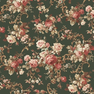 Ruru Bouquet Classic Library 3 - Floral Bouquet Toss Dk Green from Quilt Gate Fabric