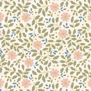 Celestial - Flowers Cream Metallic from Lewis and Irene Fabric