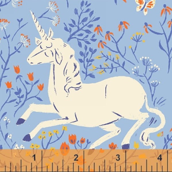 Far Far Away - Blue Unicorn Cotton Print Fabric by Heather Ross from Windham Fabrics