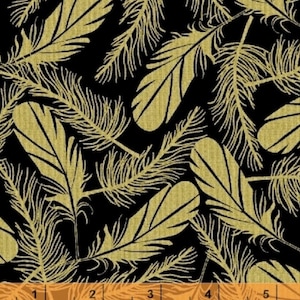 Precious Metal Nature - Feathers Black METALLIC by Whistler Studios from Windham Fabrics