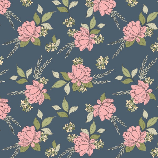 Country Roads - Shenandoa Floral Toss Navy Blue from Poppie Cotton Fabric