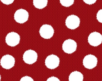 Welcome Winter - Fuzzy Dot on Knit Ground Print Red from Henry Glass Fabric