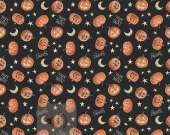 Dulce o truco - Calabaza, luna y estrella negra de Riley Blake Fabric