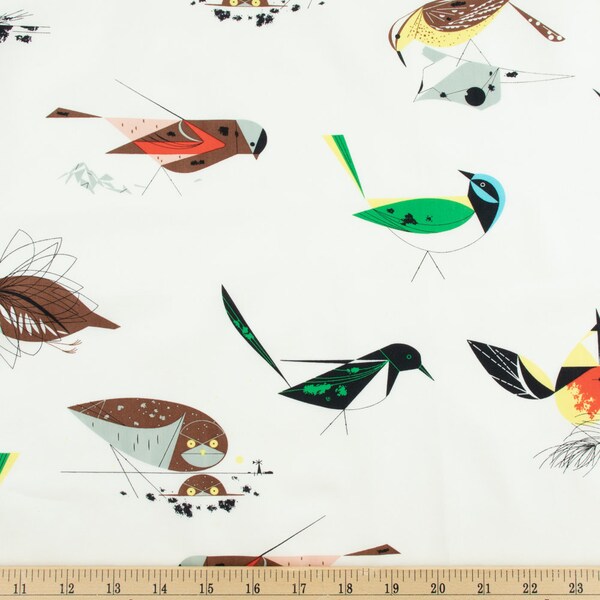 Western Birds Poplin - Main White by Charley Harper from Birch Fabrics
