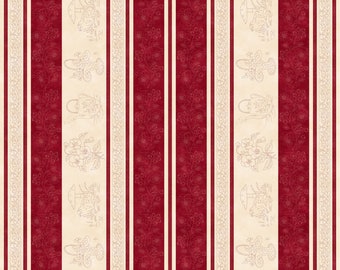 Memories In Redwork - Crèmerood randstreep van Henry Glass Fabric