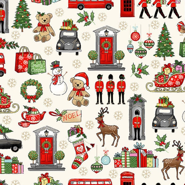 London Christmas - London Icons Cream from Makower UK  Fabric