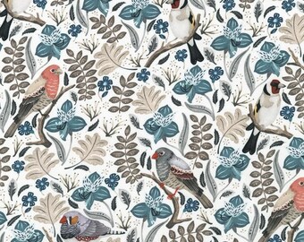 Feathers and Flora - Birds Branches White from Robert Kaufman Fabrics