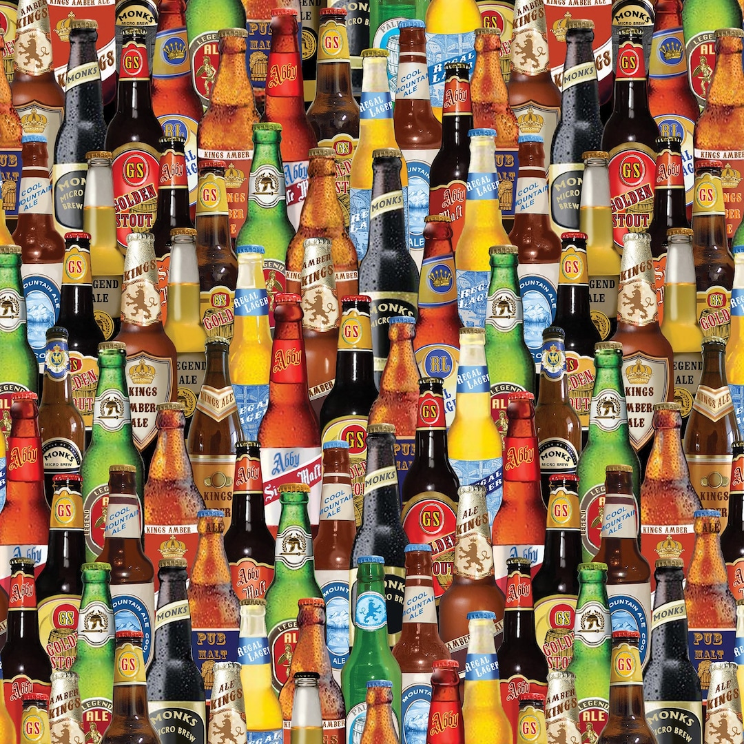Ale House Beer Bottles Multi From Kanvas Studio Fabric Etsy