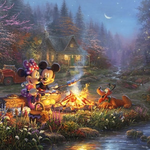 Disney Dreams - Sweetheart Campfire Mickey Minnie Pluto PANEL 35 Inches from Four Seasons Fabric