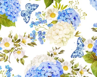 Periwinkle Spring - Grande motivo floreale bianco di Jason Yenter di In The Beginning Fabric