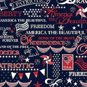 Könnte beinhalten: Ein blauer Hintergrund mit rot-weiß-blauen patriotischen Grafiken. Die Grafiken beinhalten Sterne, Streifen, Feuerwerk, einen Adler, eine Freiheitsglocke, ein Windrad und Text, der "America the Beautiful", "Home of the Brave", "Land of the Free", "Independence", "Freedom", "Patriotic" und "U.S.A." lautet.