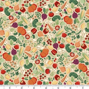 Fun On The Farm - Market Vegetables Cream from Makower UK  Fabric