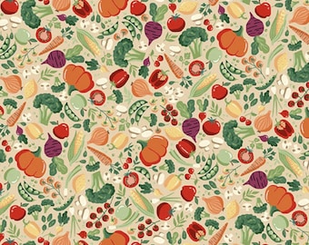 Fun On The Farm - Market Vegetables Cream van Makower UK-stof