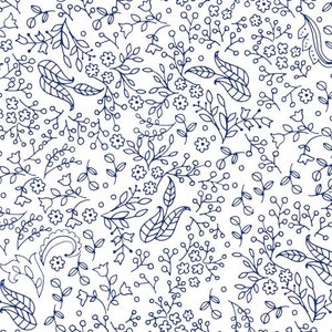 Zakaria - Floral Toss Outline White by Sue Zipkin from Clothworks Fabric