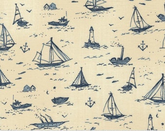 To The Sea - Boats Lighthouse Pearl 16930 16 by Janet Clare from Moda Fabrics