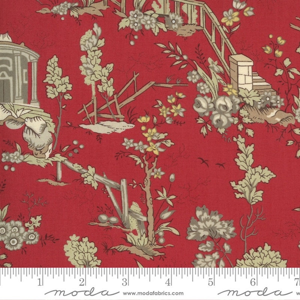 Jardin de Fleurs - Landscape Rouge Red 13890 11 by French General from Moda Fabrics