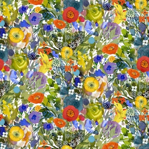 Poppy Dreams - Mixed Florals White by Sue Zipkin from Clothworks Fabric