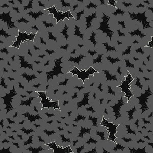 Castle Spooky GLOW in the DARK - Bats Grey from Lewis and Irene Fabric