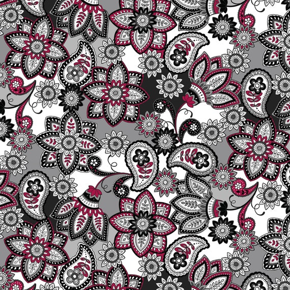 Derbeville test Hvile Migration Bali Beauty Floral grau rot von David Textilien Stoffe - Etsy.de