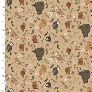 Cozy Forest - Tossed Animals Tan from 3 Wishes Fabric