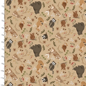 Cozy Forest - Tossed Animals Tan from 3 Wishes Fabric