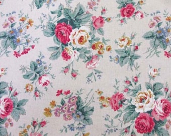 Old Rose LINEN CANVAS - Floral Toss Natural from Cosmo Fabric