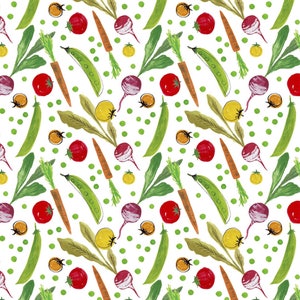Farm Fresh - Grönsaker Vit av Flora Waycott från 3 Wishes Fabric