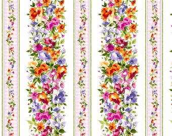 Bloom On - Stripe Floral Pink from Maywood Studio Fabric
