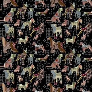 Life Is Better With A Dog - Tossed Dogs Allover Black from Print Concepts Fabric