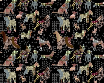 Life Is Better With A Dog - Tossed Dogs Allover Black from Print Concepts Fabric