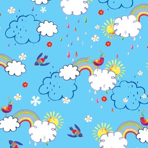 Color Me Fun - Clouds Rainbow Blue from Fabric Editions