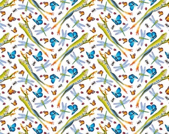 Jewels of the Jungle - Leaping Frogs and Insects White from Studio E Fabrics