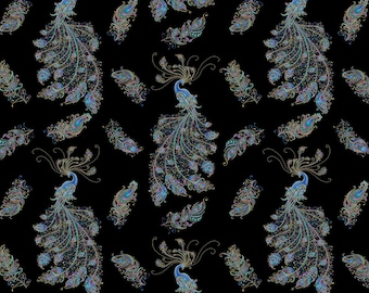 Peacock Flourish - Flourish Allover Black Metallic by Ann Lauer from Benartex Fabrics