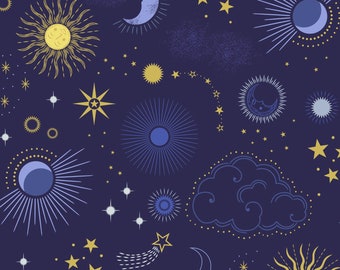 Celestial - Skies Midnight Blue Metallic från Lewis and Irene Fabric