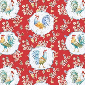 Morning Bloom - Rooster Floral Red from David Textiles Fabrics