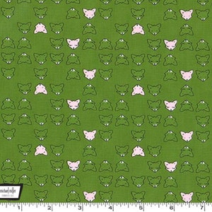 Curiosity - Fox Faces Meadow Green from Michael Miller Fabric