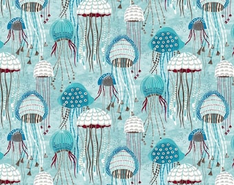 Fanciful Sea Life - Jolly Jellyfish Aqua from Michael Miller Fabric