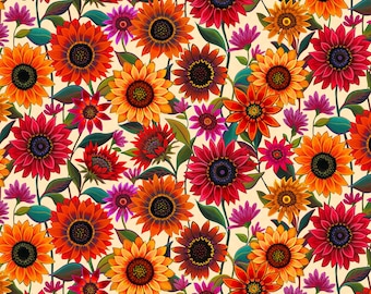 For The Love of Sunflowers - Packed Sunflowers Cream by Peggy Davis from Elizabeth’s Studio Fabric