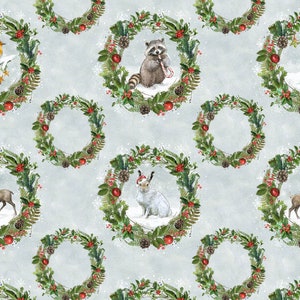 Friendly Gathering - Wreaths Animals Multi by Michael Davis from Wilmington Prints Fabric