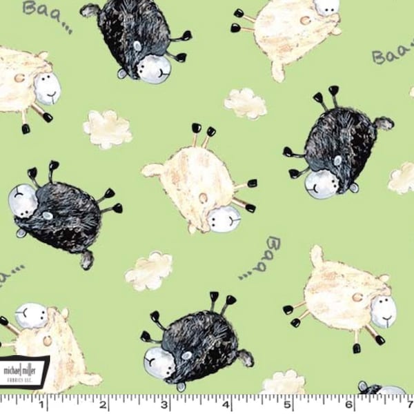 My Little Farm - Baa Baa Sheep Green from Michael Miller Fabric