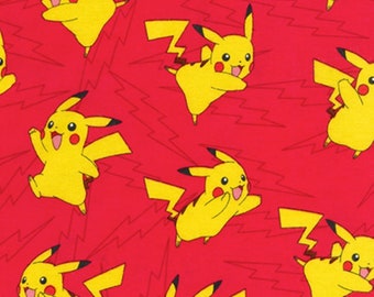 Pokemon FLANNEL - Pikachu Red Lightning from Robert Kaufman Fabric