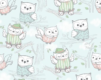 Comfy FLANNEL Prints - Owls In Pajamas Light Blue from A.E. Nathan Company