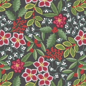 Noel Metallic - Florals Dark Grey from Lewis and Irene Fabric