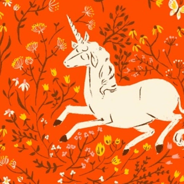 Heather Ross 20th Anniversary - Unicorn Meadow Orange from Windham Fabrics