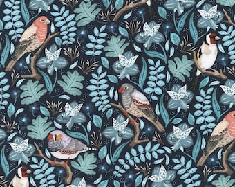 Feathers and Flora - Birds Branches Marine from Robert Kaufman Fabrics