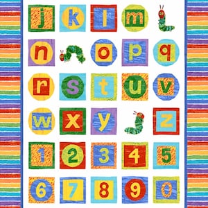 The Hungry Caterpillar - Alphabet PANEL 23 Inches White  from Andover Fabrics