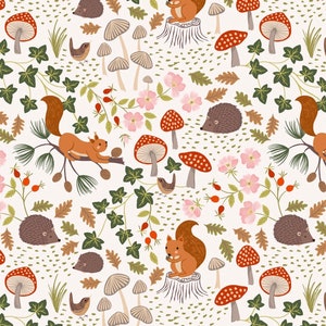 Evergreen - Squirrels and Hedgehogs Cream from Lewis and Irene Fabric