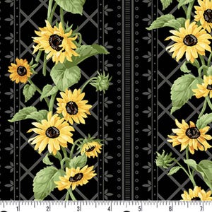 Sunflower Meadow - Sunflower Stripe Black from Andover Fabrics